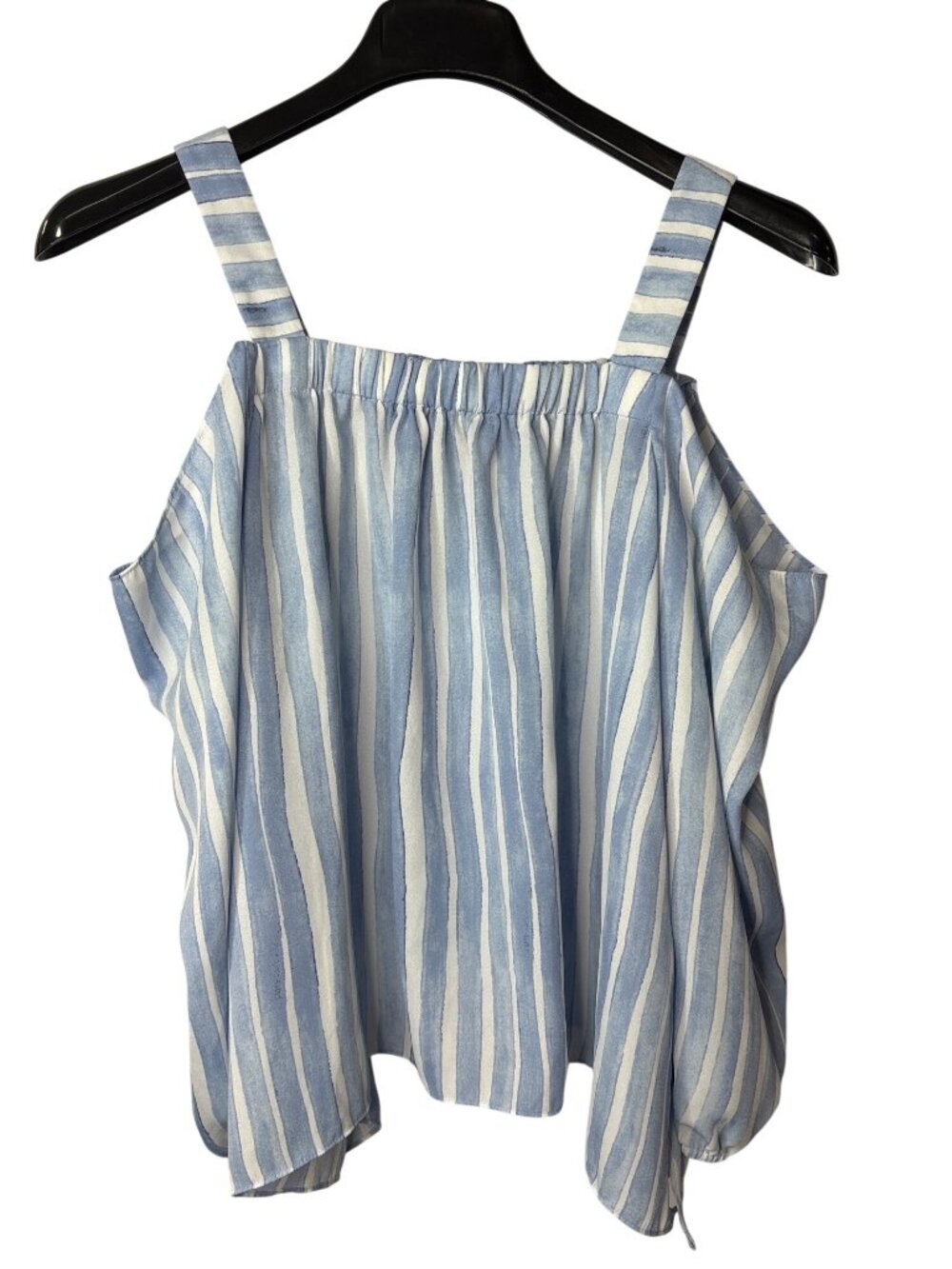 Vince Camuto Cold Shoulder Blouse Top Size PS Watercolor Striped Blue White